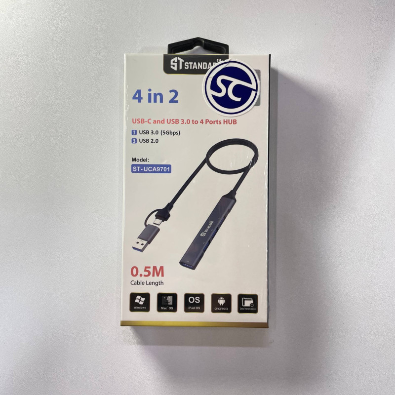 USB Hub 4 in 2 (USB-C & USB 3.0) إلى 4 منافذ – سرعة عالية ونقل بيانات سريع